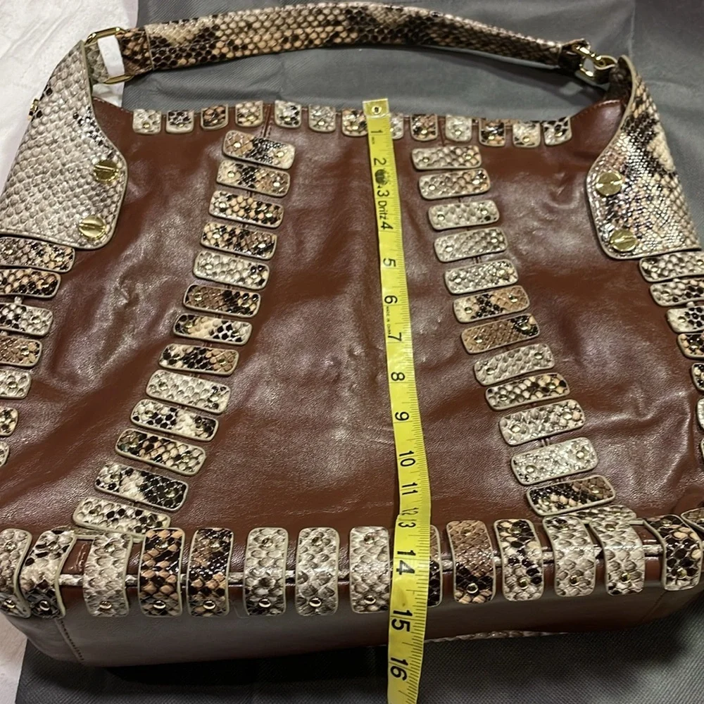 Danielle Nicole New York Large Hobo Purse Brown & Snake Print Gold Hardware